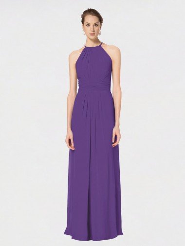 Cheapest Long Chiffon Spaghetti Strap Halter Bridesmaid Dress UK