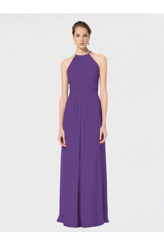 Cheapest Long Chiffon Spaghetti Strap Halter Bridesmaid Dress UK