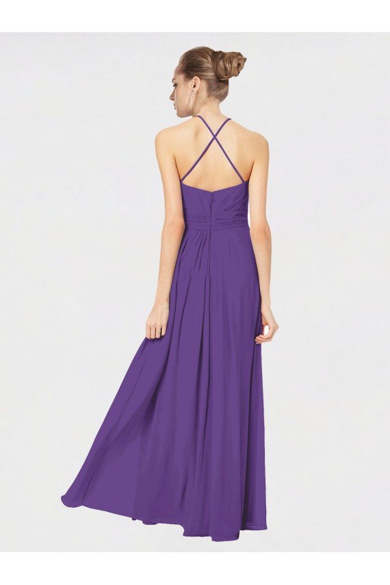 Cheapest Long Chiffon Spaghetti Strap Halter Bridesmaid Dress UK