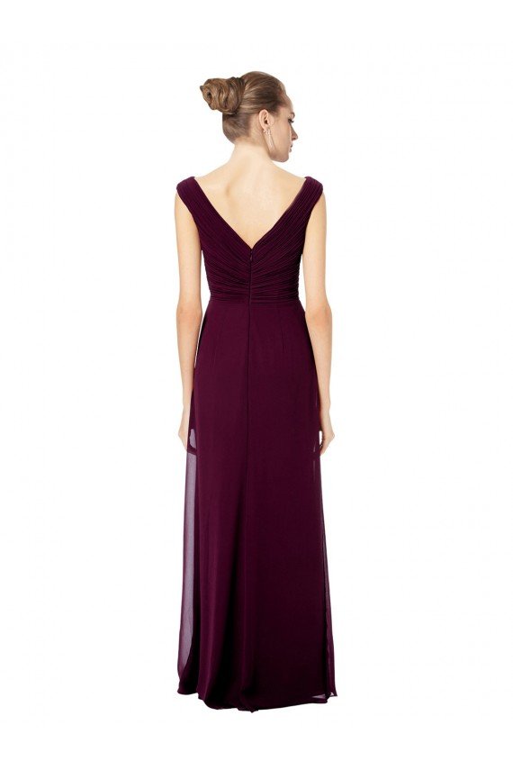 Cheapest Long Chiffon Strapless Bridesmaid Dress with Wide Front and Back V-Neckline UK