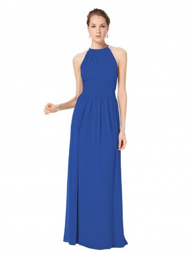 Cheapest Long Chiffon High-Neck Sleeveless Bridesmaid Dress UK