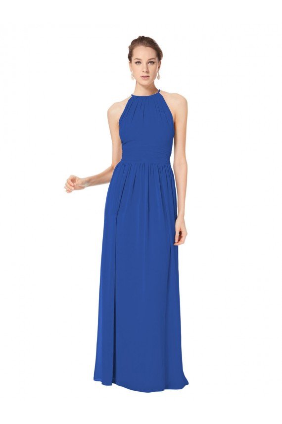 Cheapest Long Chiffon High-Neck Sleeveless Bridesmaid Dress UK