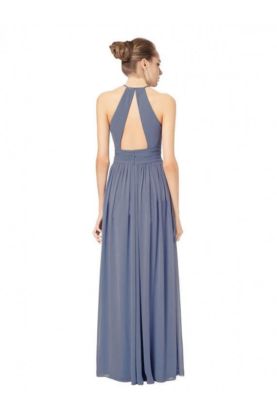 Cheapest Long Chiffon High-Neck Sleeveless Bridesmaid Dress UK