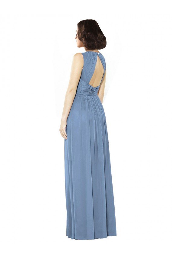 Cheapest Open Keyhole Back Bateau Neck Chiffon Bridesmaid Dress UK