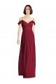 Cheapest Off the Shoulder Long Chiffon Bridesmaid Dress with Pleated Sleeves UK
