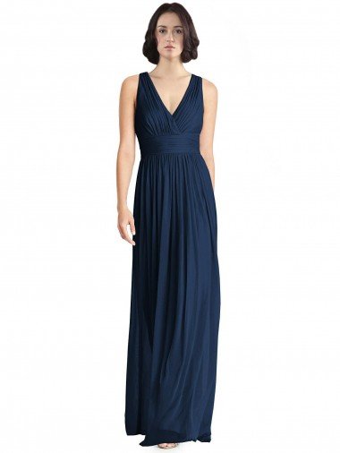 Cheapest Cut Out Back Long Chiffon V-Neck Bridesmaid Dress UK