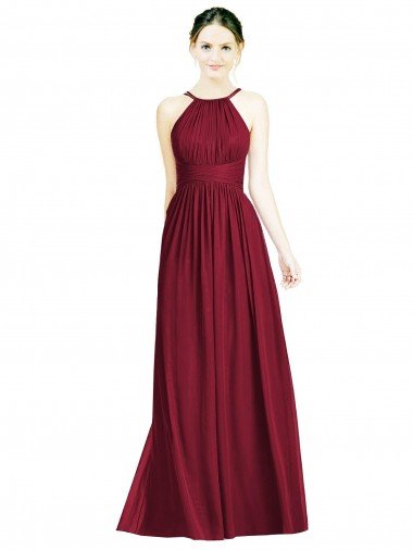 Cheapest Halter Neck Open Back Draped Chiffon Bridesmaid Dress UK