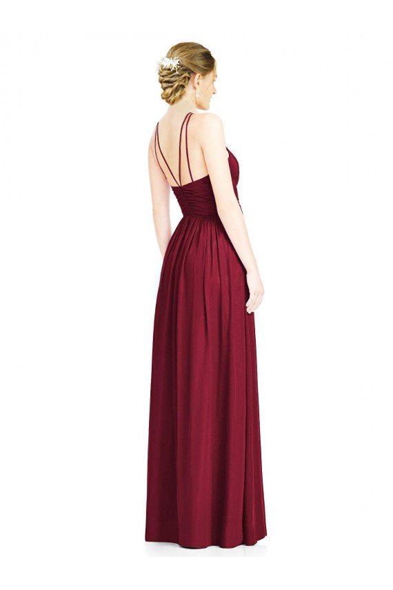 Cheapest Halter Neck Open Back Draped Chiffon Bridesmaid Dress UK