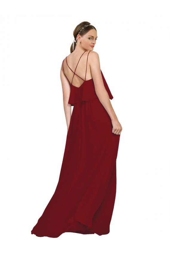 Cheapest Long Chiffon Bridesmaid Dress with Slim Straps and Open Back UK