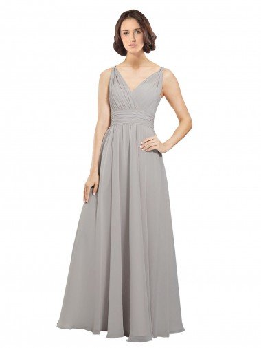 Cheapest Twist Shouder Full Chiffon Bridesmaids Dress with V-Neckline and V-Back UK