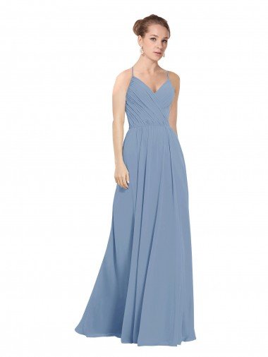 Cheapest Chiffon Bridesmaids Dress with Draped V-Neck Bodice and Keyhole Back UK