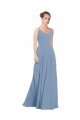 Cheapest Chiffon Bridesmaids Dress with Draped V-Neck Bodice and Keyhole Back UK