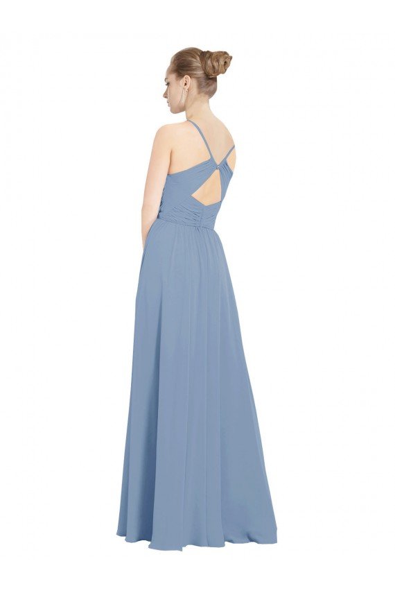 Cheapest Chiffon Bridesmaids Dress with Draped V-Neck Bodice and Keyhole Back UK