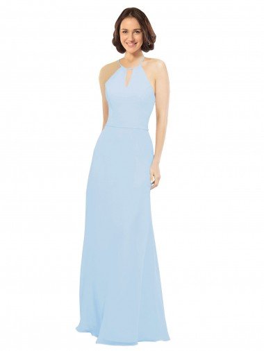 Cheapest Floor Length Chiffon Bridesmaids Dress with Front Keyhole Neckline UK