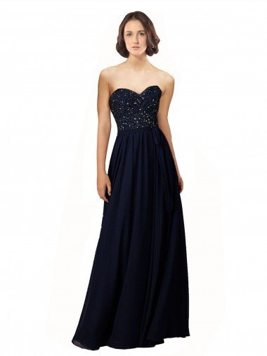 Cheapest Long Chiffon Sweetheart Neckline Bridesmaid Dress with Beading UK