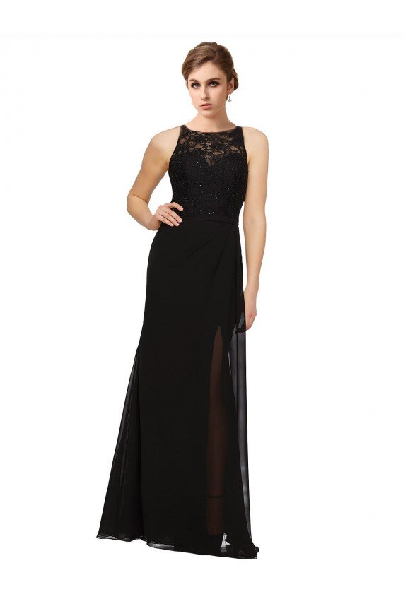 Cheapest Sheath Beaded and Embroidered Bridesmaids Dress with Lace Bodice and Chiffon Skirt UK
