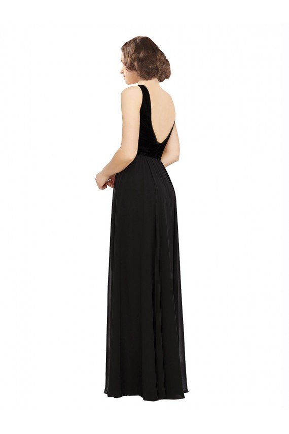 Cheapest Stretch Velvet and Chiffon Bridesmaids Dress with V-Neckline UK