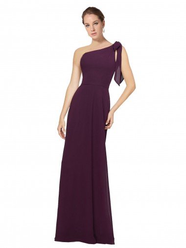 Cheapest One Shoulder Chiffon Bridesmaids Dress with Shoulder Bow UK