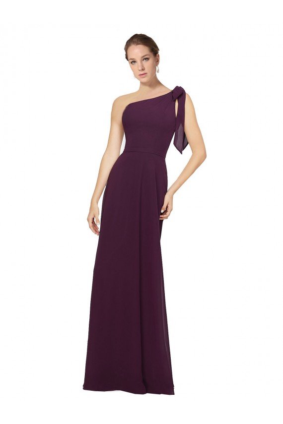 Cheapest One Shoulder Chiffon Bridesmaids Dress with Shoulder Bow UK