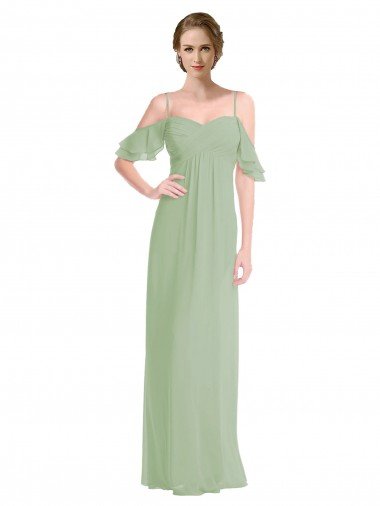 Cheapest Long Chiffon Off-The-Shoulder Bridesmaid Dress with Double Flounce Sleeves UK