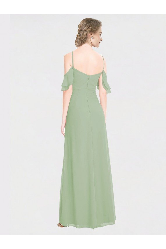 Cheapest Long Chiffon Off-The-Shoulder Bridesmaid Dress with Double Flounce Sleeves UK