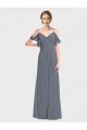 Cheapest Long Chiffon Spaghetti Strap V-Neck Bridesmaid Dress with Off-The-Shoulder Flutter Sleeves UK