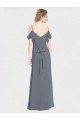 Cheapest Long Chiffon Spaghetti Strap V-Neck Bridesmaid Dress with Off-The-Shoulder Flutter Sleeves UK