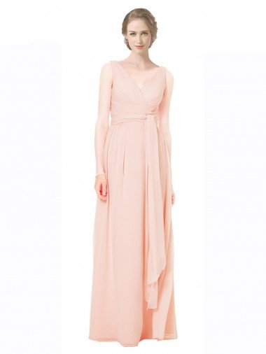 Cheapest Full Length Chiffon Bridesmaid Dress with V-Front and Back UK
