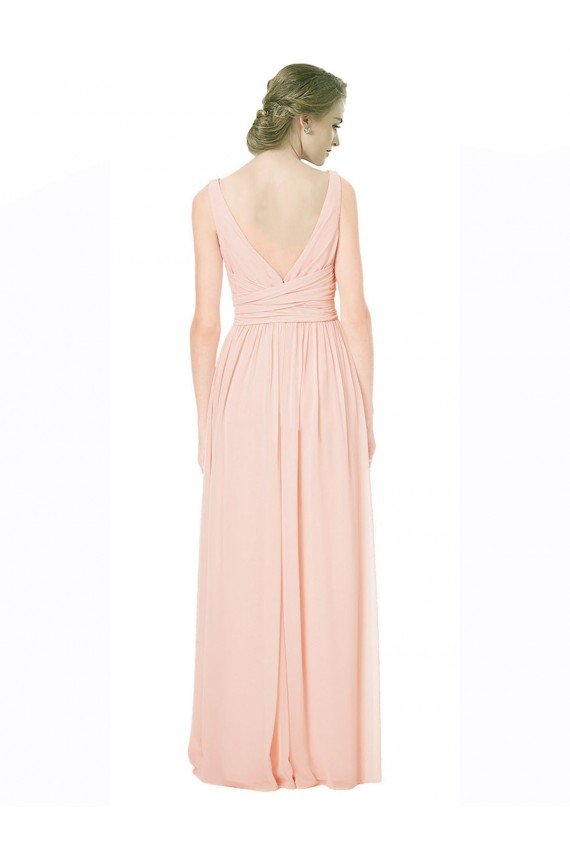 Cheapest Full Length Chiffon Bridesmaid Dress with V-Front and Back UK