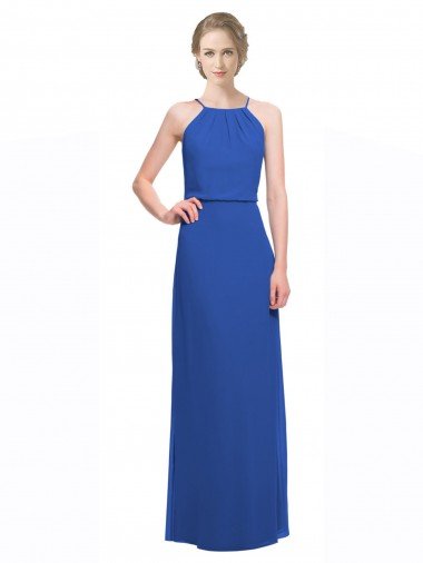 Cheapest Long Chiffon Spaghetti Strap Bridesmaid Dress with Blouson Top UK
