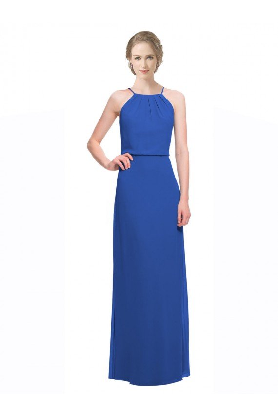 Cheapest Long Chiffon Spaghetti Strap Bridesmaid Dress with Blouson Top UK