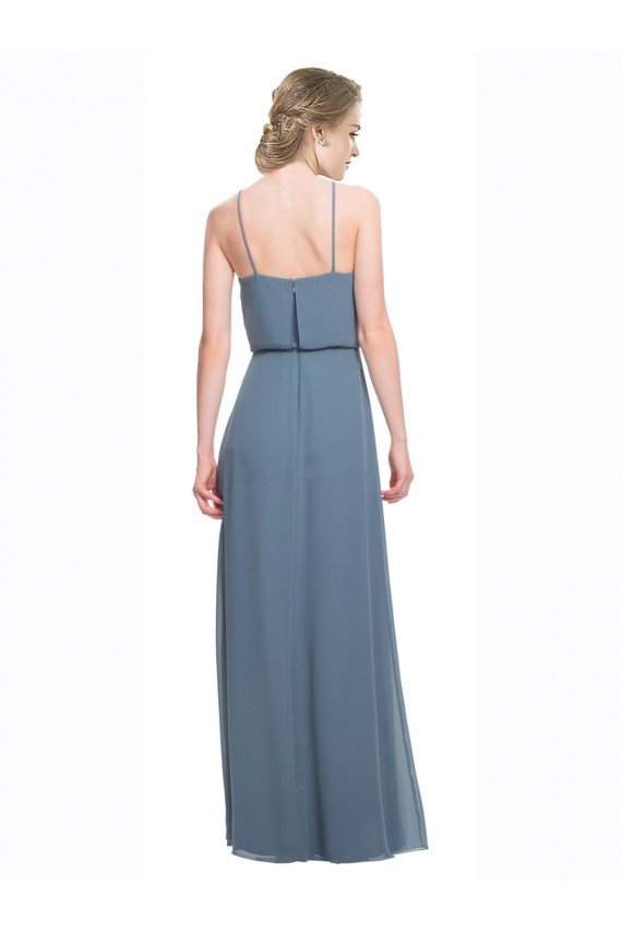 Cheapest Long Chiffon Spaghetti Strap Bridesmaid Dress with Blouson Top UK