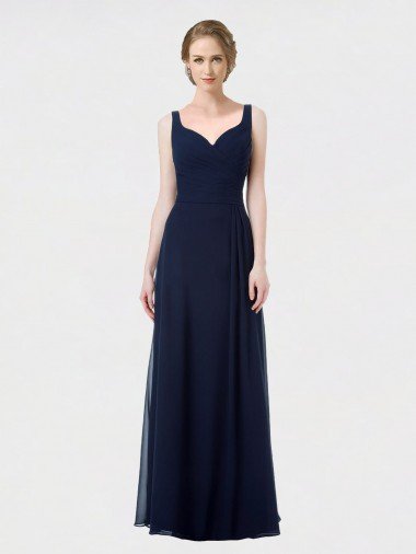 Cheapest Long Chiffon Bridesmaid Dress with Sweetheart Neckline and Shoulder Straps UK