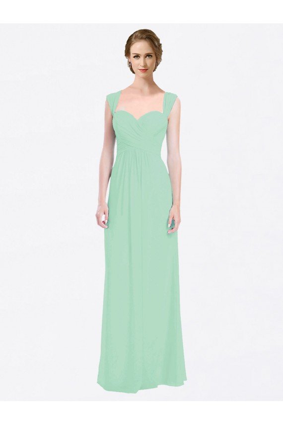 Cheapest Long Chiffon Bridesmaid Dress with a Sweetheart Neckline and Pleated Shoulder Straps UK