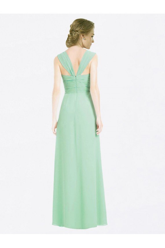 Cheapest Long Chiffon Bridesmaid Dress with a Sweetheart Neckline and Pleated Shoulder Straps UK