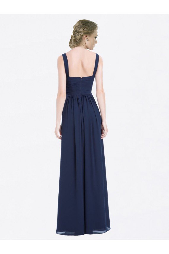 Cheapest Long Chiffon V-Neck Sleeveless Bridesmaid Dress with Criss-Cross Pleated Bodice UK