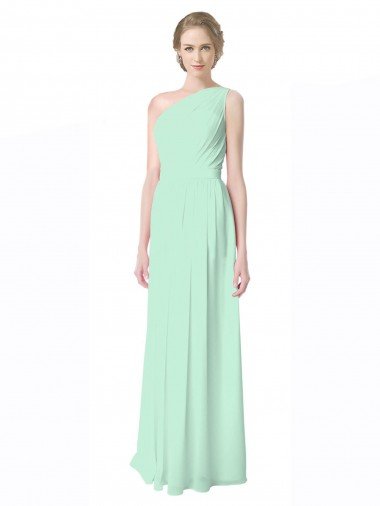 Cheapest One Shoulder Chiffon Bridesmaid Dress with Asymmetrical Ruched Bodice UK