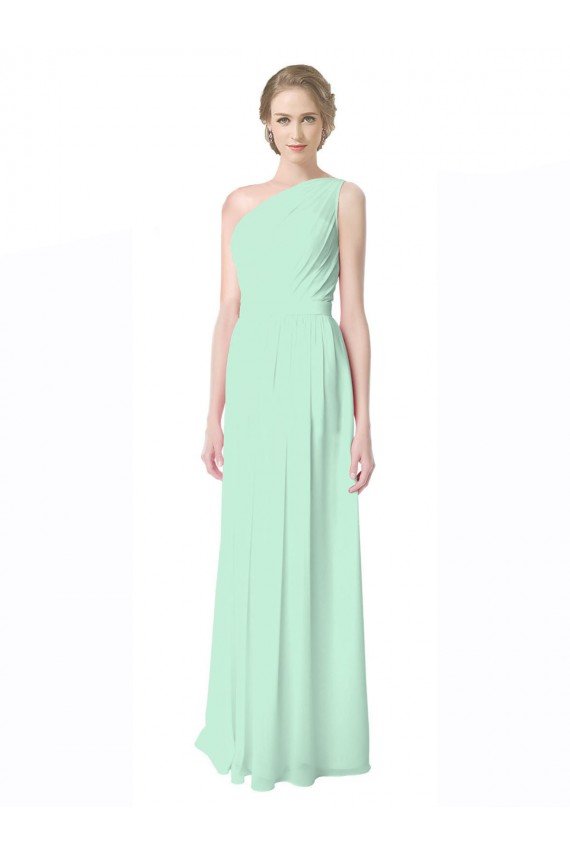 Cheapest One Shoulder Chiffon Bridesmaid Dress with Asymmetrical Ruched Bodice UK