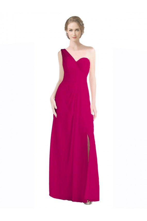Cheapest Full Length Chiffon Bridesmaid Dress with One Wide Shoulder Strap UK