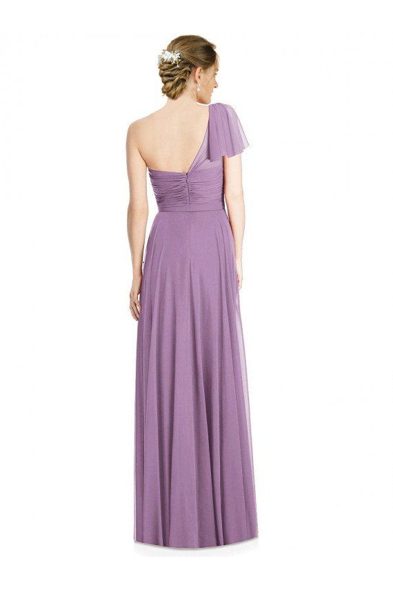 Cheapest Flutter Sleeves One Shoulder Long Chiffon Bridesmaid Dress UK