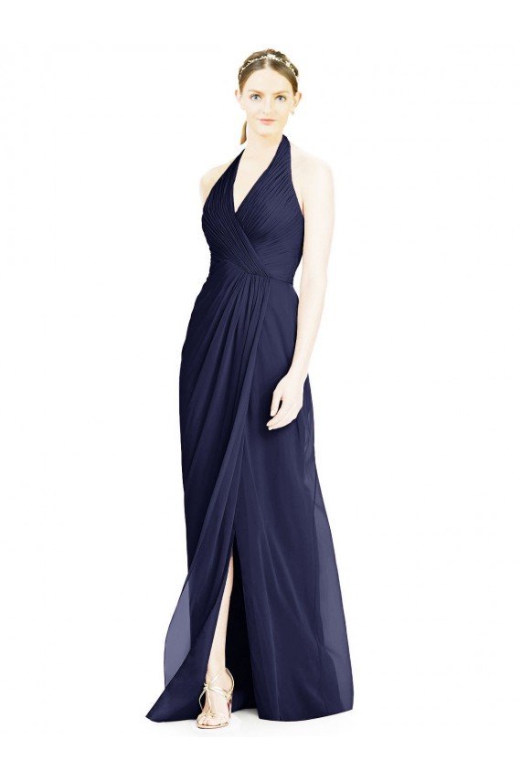 Cheapest V-Neck Halter Chiffon Bridesmaid Dress with Side Front Slit UK