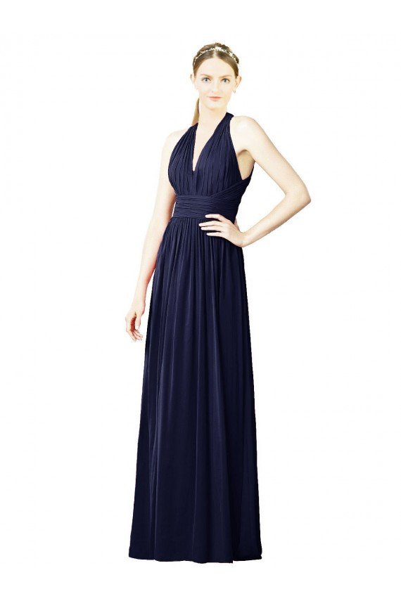 Cheapest V-Neck Halter Long Open Back Chiffon Bridesmaid Dress UK