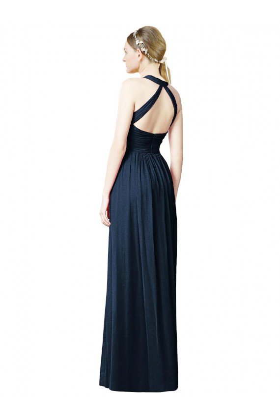 Cheapest V-Neck Halter Long Open Back Chiffon Bridesmaid Dress UK