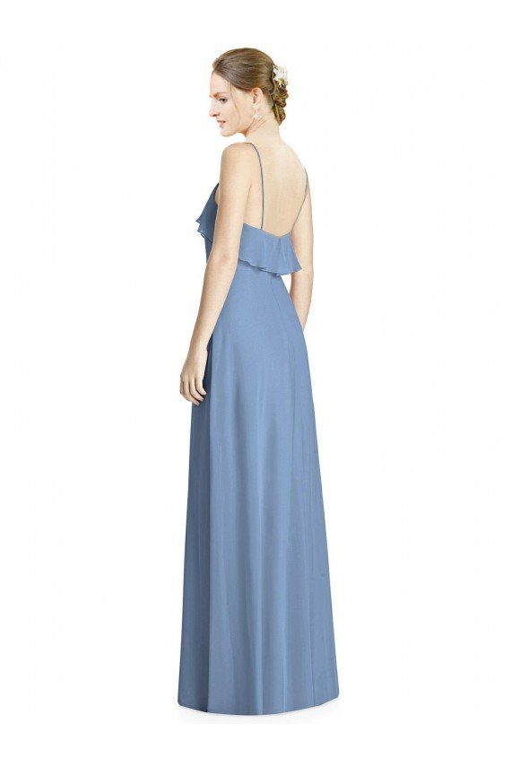 Cheapest Deep Open Back Long Chiffon V-Neck Bridesmaid Dress UK