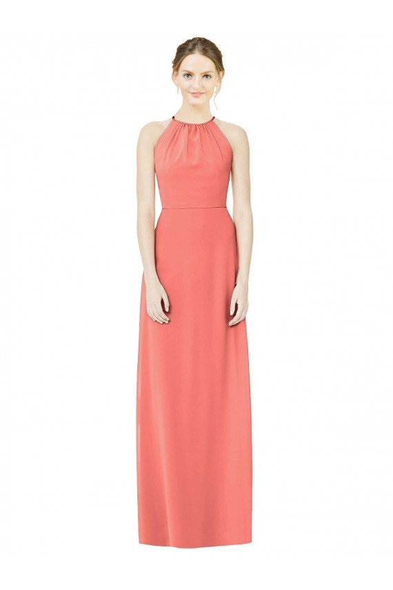 Cheapest Open Back Shirred Halter Chiffon Bridesmaid Dress UK