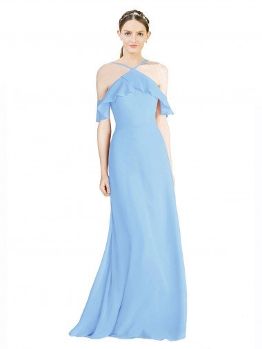 Cheapest Halter Frill Cold Shoulder A-Line Chiffon Bridesmaid Dress UK