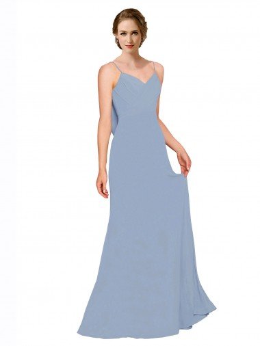Cheapest Cowl Back Long Chiffon Slip Bridesmaid Dress with Straps UK
