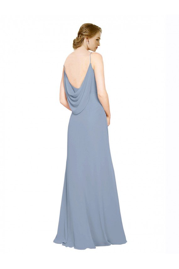 Cheapest Cowl Back Long Chiffon Slip Bridesmaid Dress with Straps UK