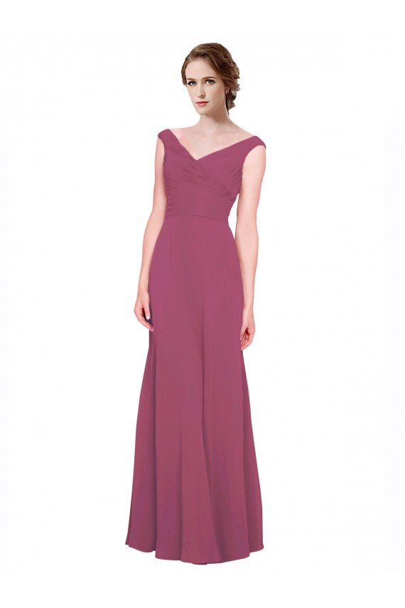 Cheapest V-Neckline Long Chiffon Bridesmaid Dress with Wide V-Back UK