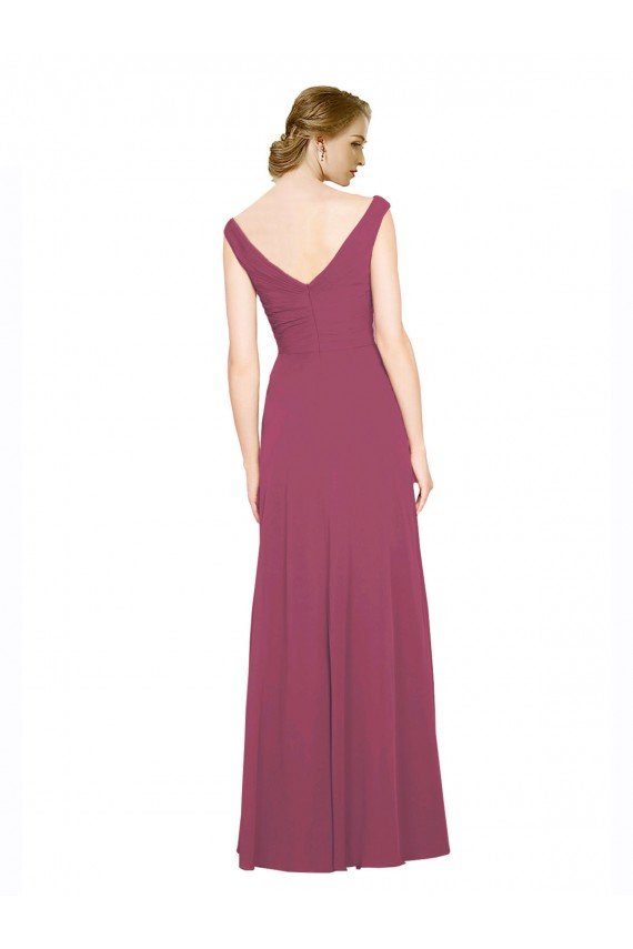 Cheapest V-Neckline Long Chiffon Bridesmaid Dress with Wide V-Back UK